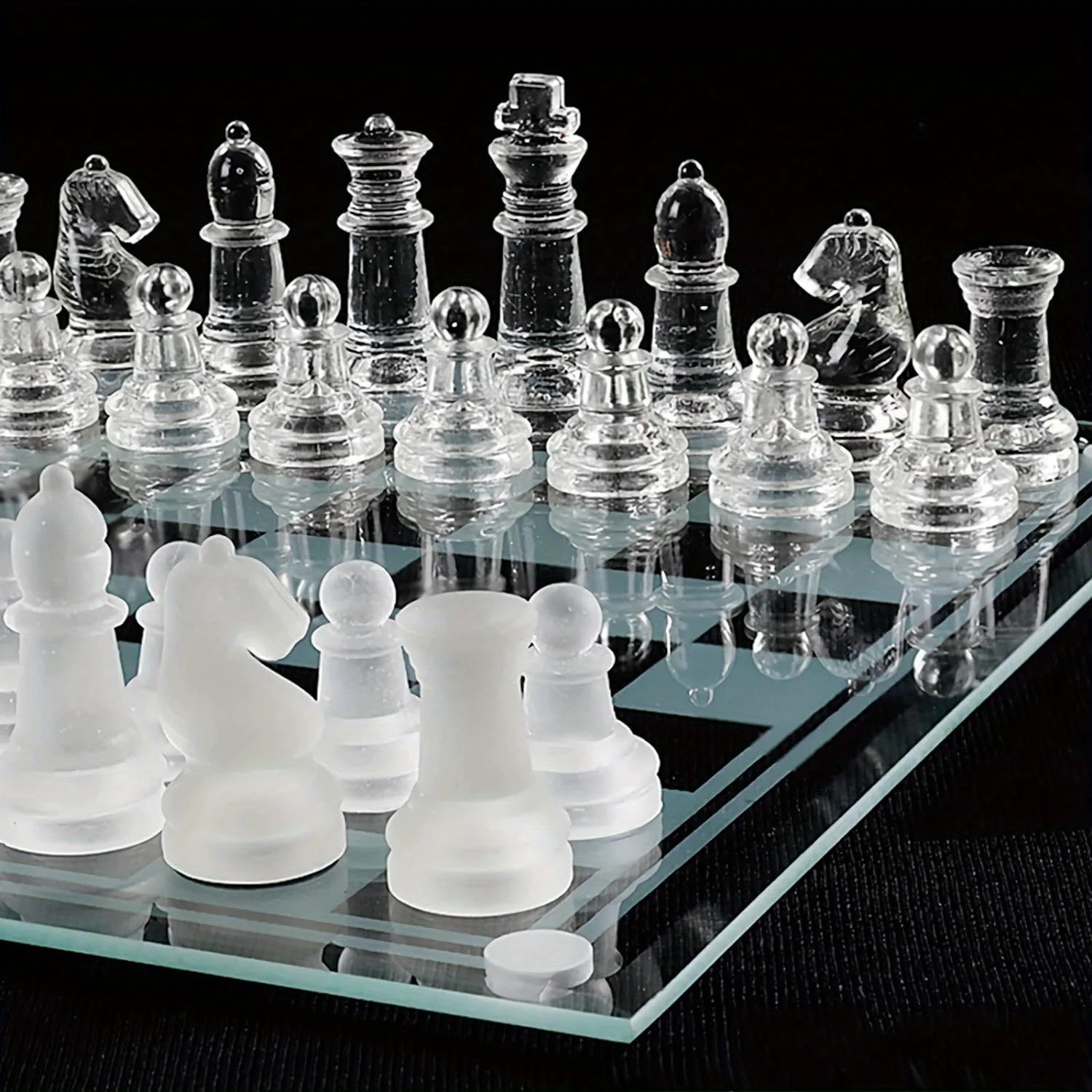 

Elegant 10" Glass Chess Set - Premium Quality Board Game for All Ages for Chess Enthusiasts and Home Decor