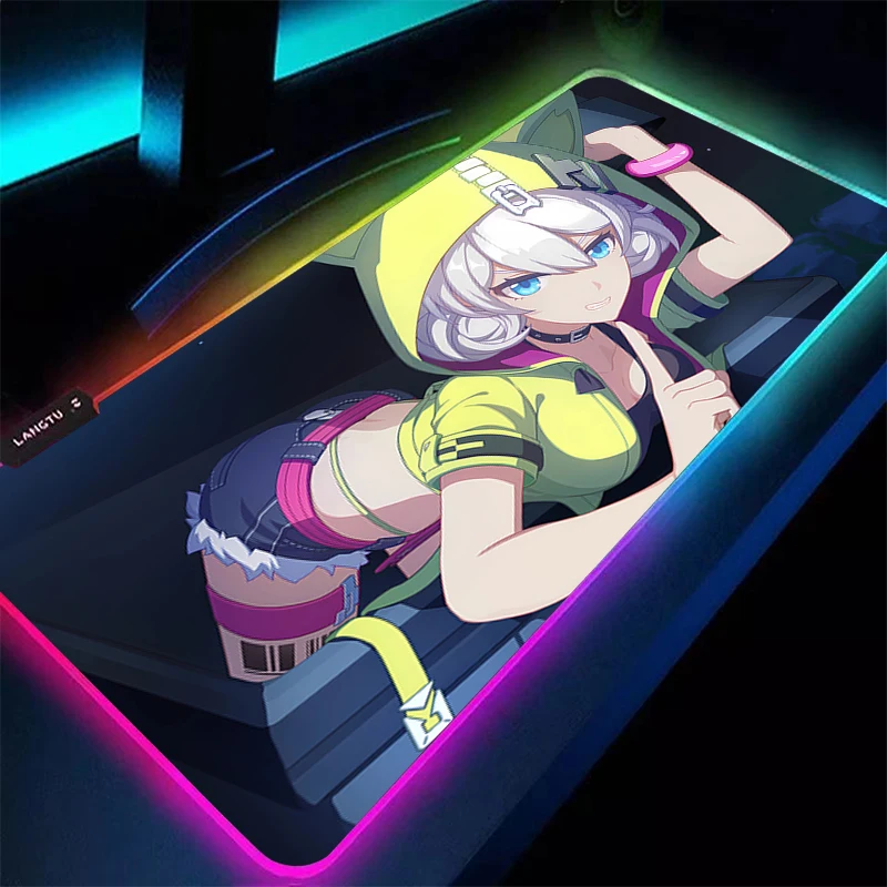 

Mouse Pad Anime Gaming Accessories Mousepad Gamer LED PC Completo Computer Keyboard Pad RGB Honkai Impact 3 Extended Desktop Mat