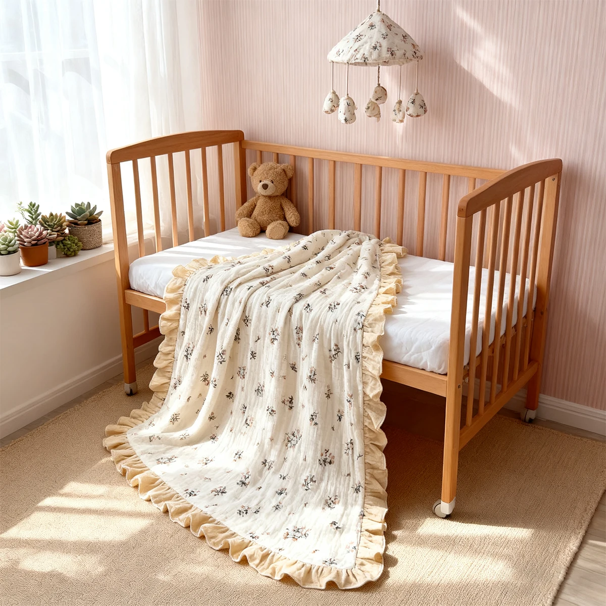 Musilin الطفل طبقة مزدوجة كشكش بطانية 95x104 سنتيمتر لينة قابل للغسل رقيقة لحاف المعزي الفراش خفيفة الوزن للرضع #5