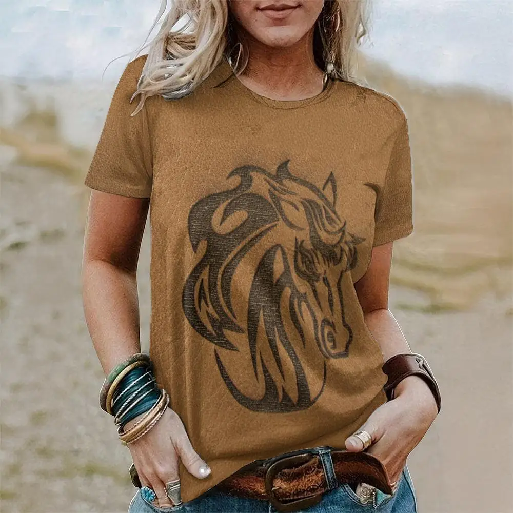 Summer Vintage Horse 3D Print T-shirts Women Streetwear Casual Fashion Y2k Short Sleeve T Shirt O-neck Tees Tops Clothing