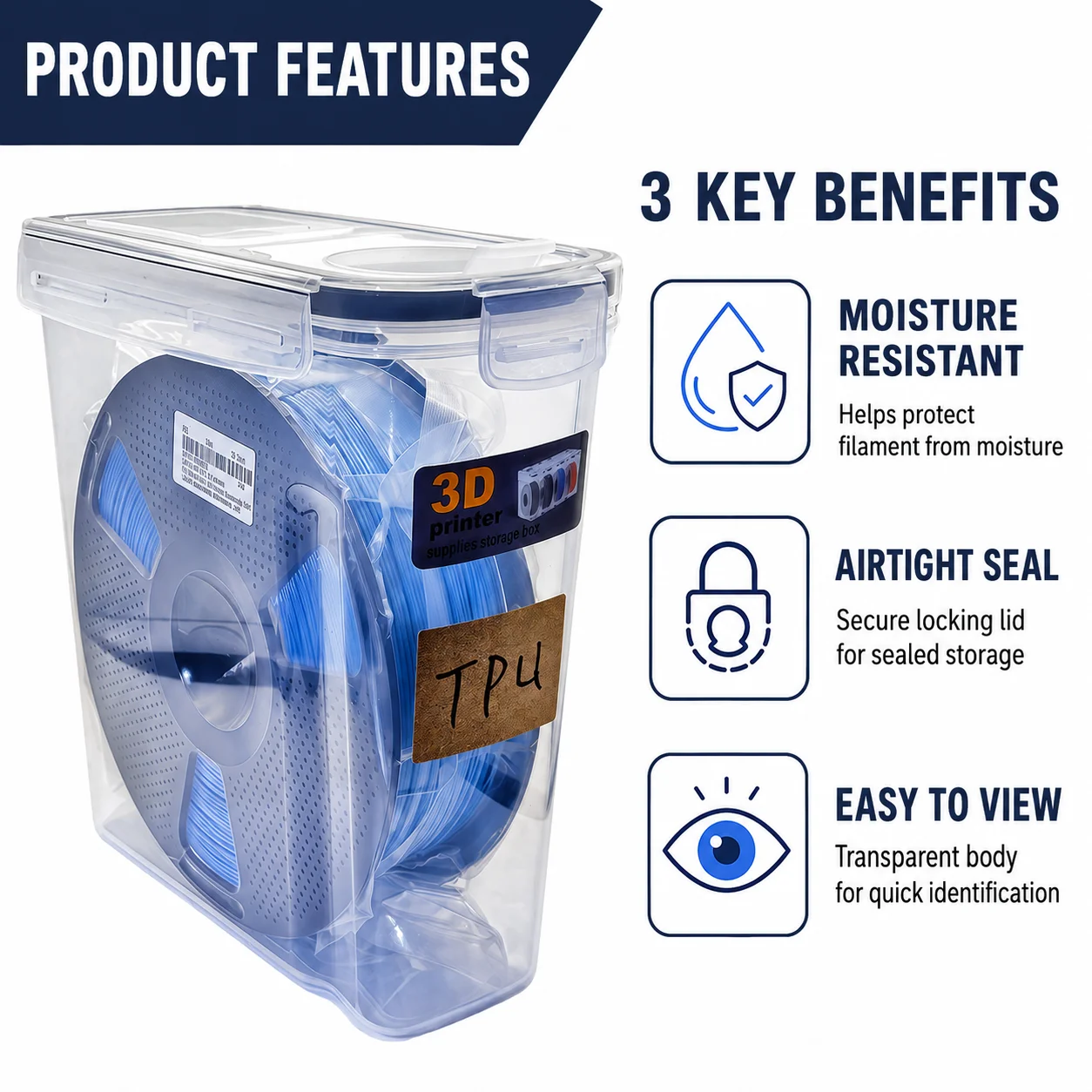 3D Printer Filament Storage Box Moisture-Proof Sealed Dry Box for PLA PETG ABS TPU Filament Spool Holder, 3D Printer Accessories
