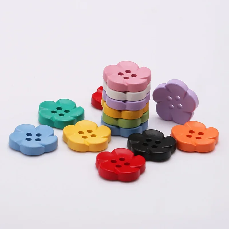 10/20/50pcs Resin Flower Buttons 18mm Color Clothing DIY Decorative Button Sweater Four Eye Hand Sewn Button For Apparel Sewing