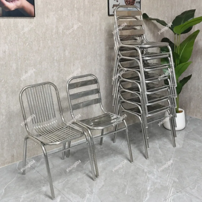 Stackable Stainless Steel Dining Chair, Backrest Seat for Home Balcony Outdoor Use