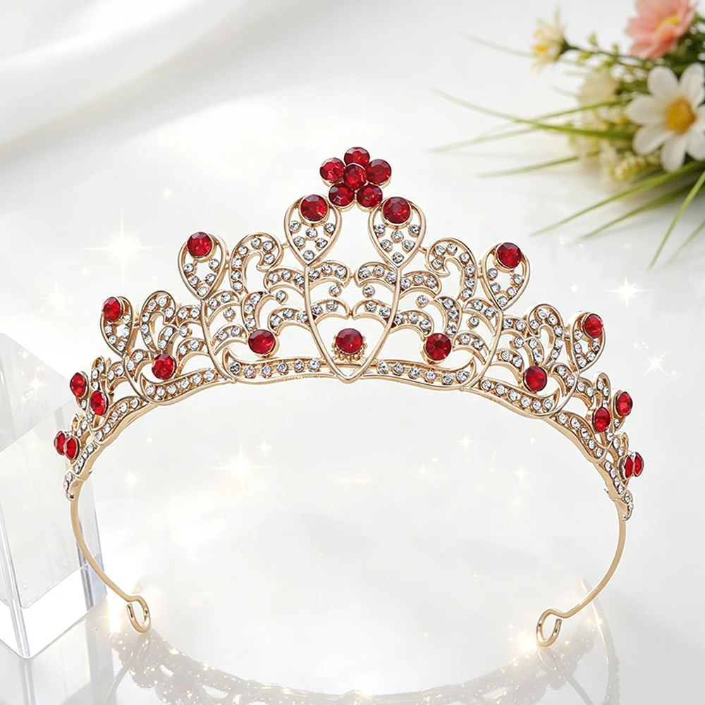 Vintage Baroque Gold Plated Filigree Rhinestone Bridal Tiara Elegant Royal Queen Crown Hair Accessory Hollow Regal Headpiece - view 3
