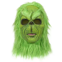 Christmas role-playing masks, Christmas Hats Costumes, Green fur Monster Latex Masks, Adult and Child Role-Playing Clothing Acce