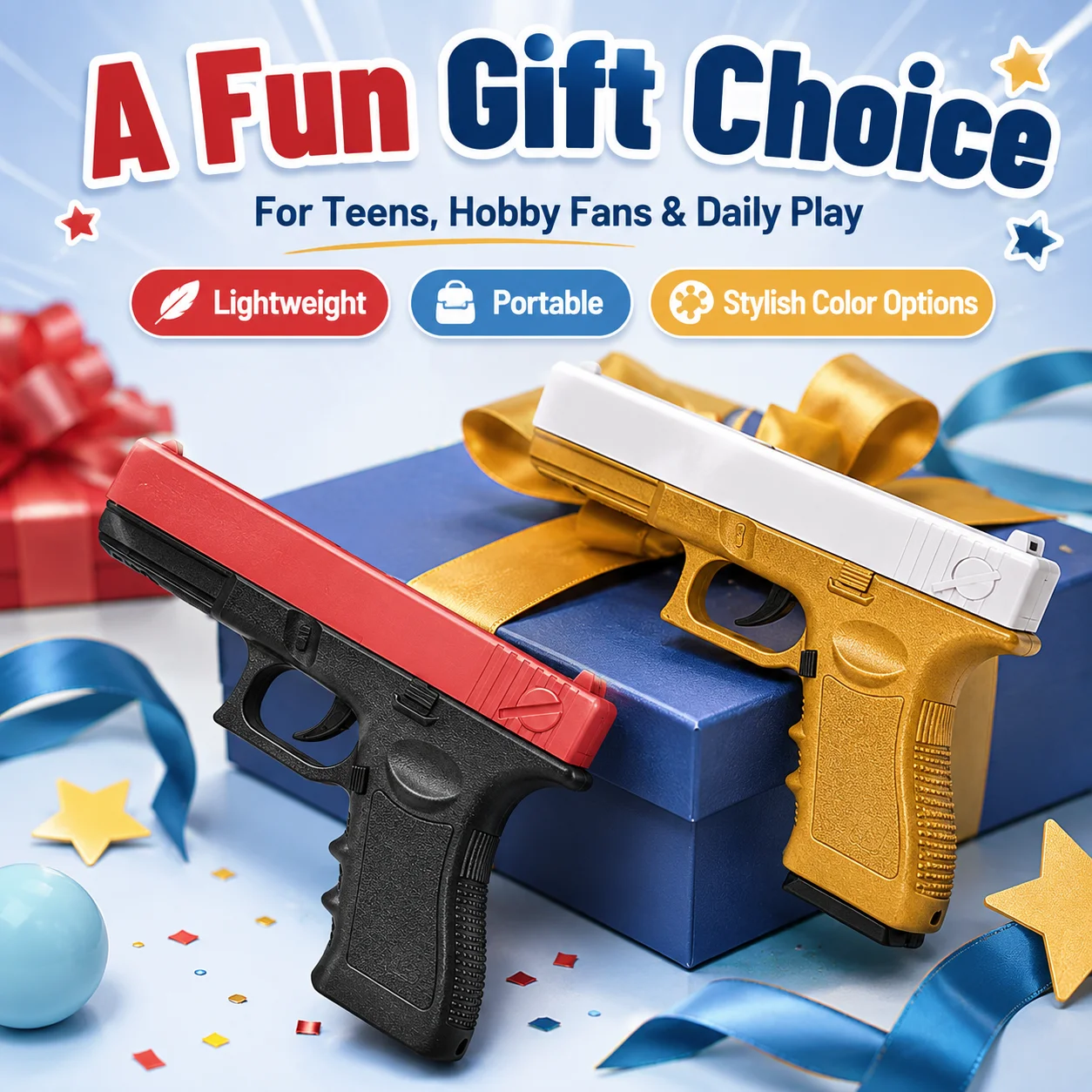 Striking Gold-White Toy Guns ，Laser Beam, Soft Foam Ammo Included, Lightweight and Durable for Recreational Shooting Games.