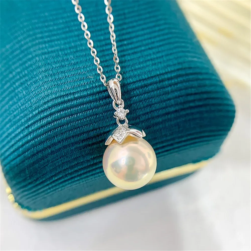 DIY Pearl Accessories S925 Sterling Silver Small Pendant Empty Holder K Gold Concealer Necklace Pendant Fit 9-12mm Round D194