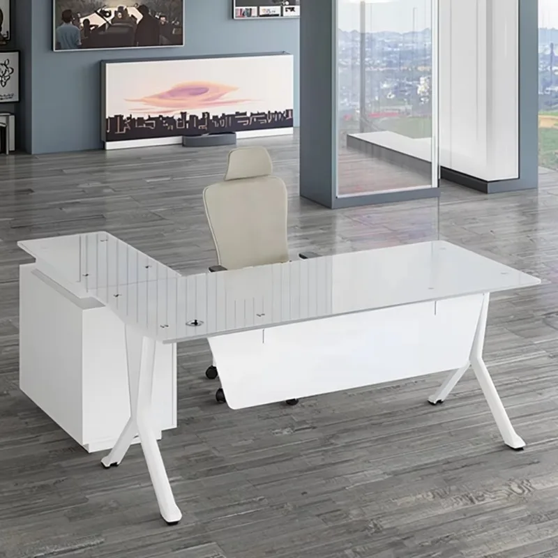 Table Modular Office Furniture Executive Desk Modern Table White Desk with Glass Top