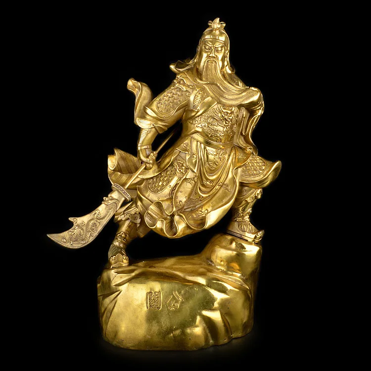 HOME SHOP hall lobby  Talisman Money Drawing god of wealth GOLD Guan gong Guandi brass art sculpture 45CM large