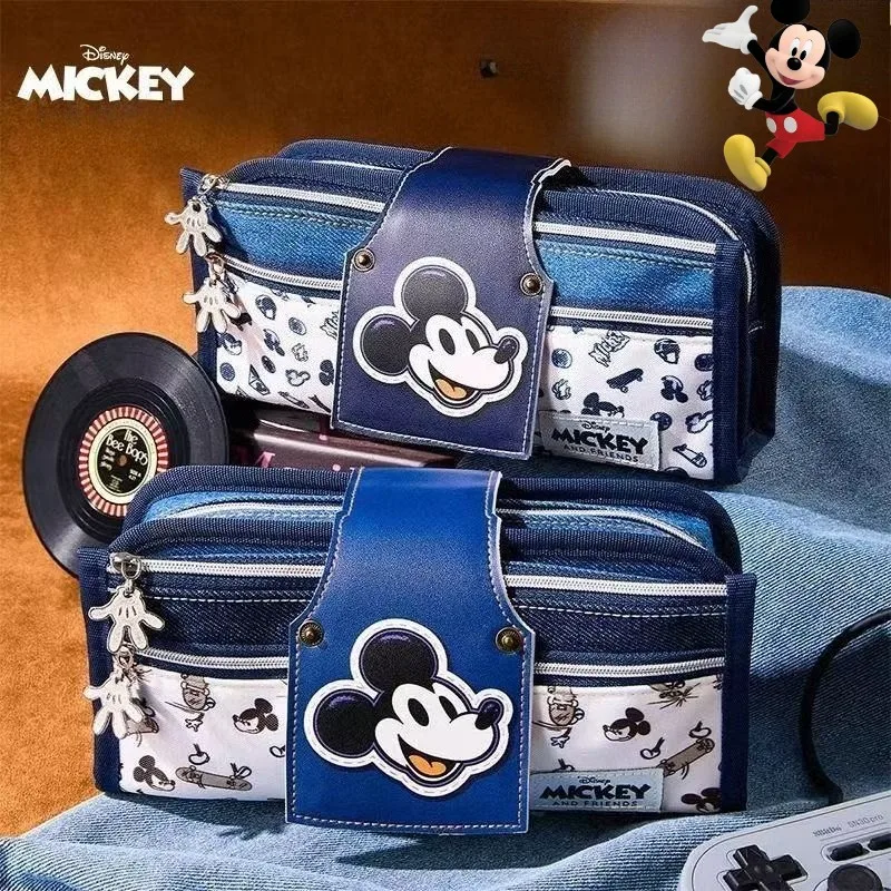 

Personality Disney Mickey Cute Cartoon Pattern Student New Simple Fashion Portable Large Capacity Denim Vintage Pencil Case