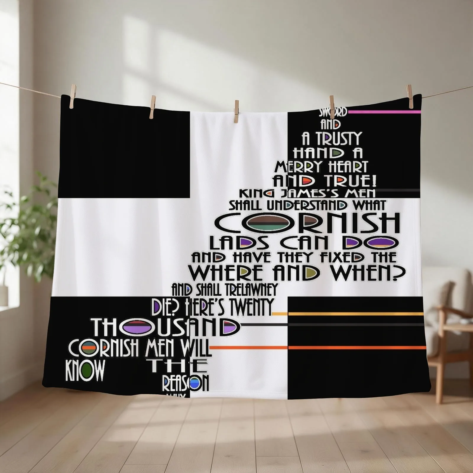 Map of Cornwall with Cornish Anthem - Trelawney Throw Blanket bed plaid For Baby Flannel Travel Blankets