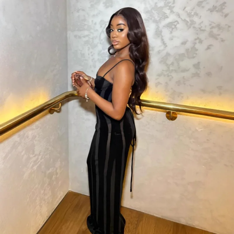 Women Black Velvet Sheer Maxi Dress Sexy Chic Mesh Patchwork Off-shoulder Waist Cinching Slim Maxi Dresses 2026 Club Party Gowns view 3