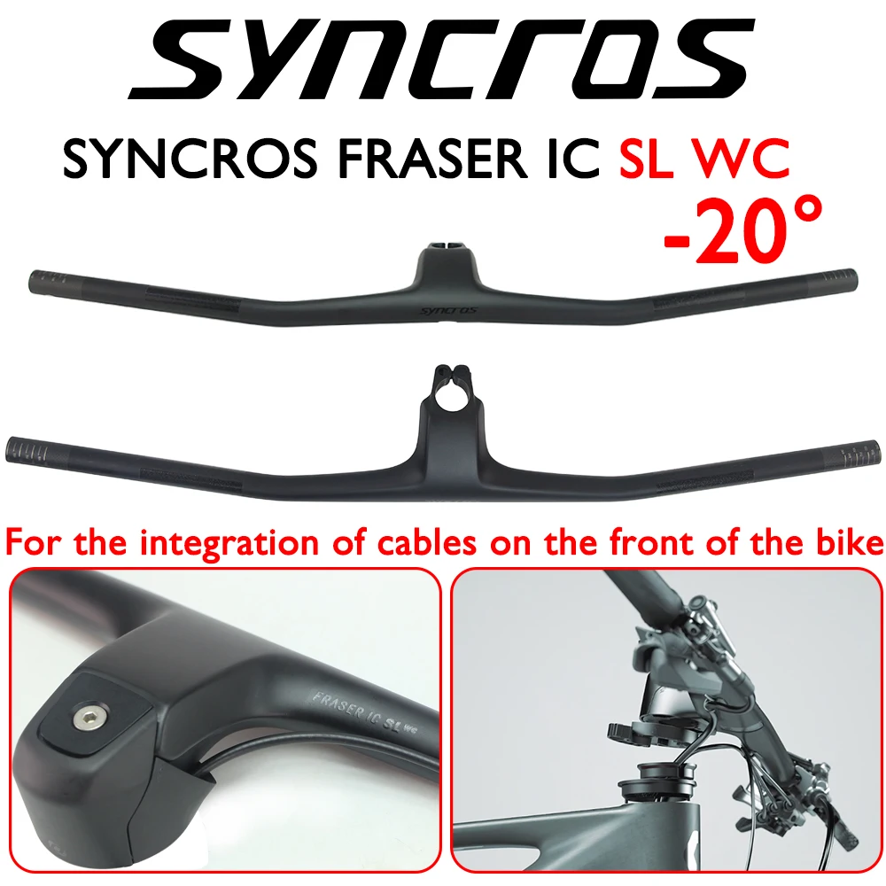 Syncros-Integrated Handlebar with Stem,Bicycle Accessories,20° Full Carbon Fiber,FRASER IC, SL,WC,MTB,70,80,90,100mm x 740mm