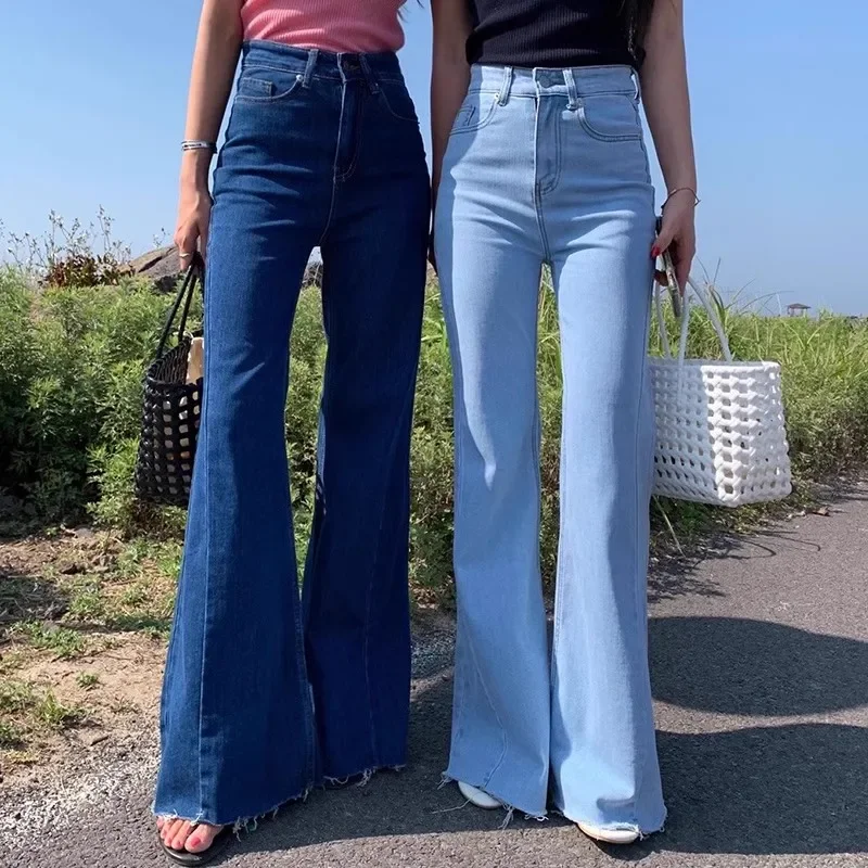 Blue Wide Leg Jeans Women Vintage Streetwear High Waisted Elegant Denim Y2k Flare Pants Denim Summer Korean Elegant Bottom