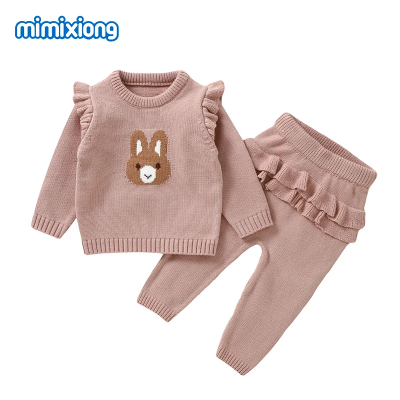 Winter Baby Girls Clothes Sets Autumn Pink Long Sleeve Sweaters Shirts+Pants Outfits for Infant 1-3Y Casual Outwear Toddler Suit