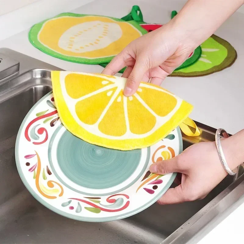 Lovely Fruit Print Hanging Kitchen Towel Microfiber Quick-Dry Cleaning Rag Dish Cloth Wiping Napkin Absorbing Cloth