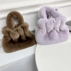 Fur handbag women's lucky bag Rex rabbit fur grass bag warm plush wrist bag fashionable fur women's true fur women's bag