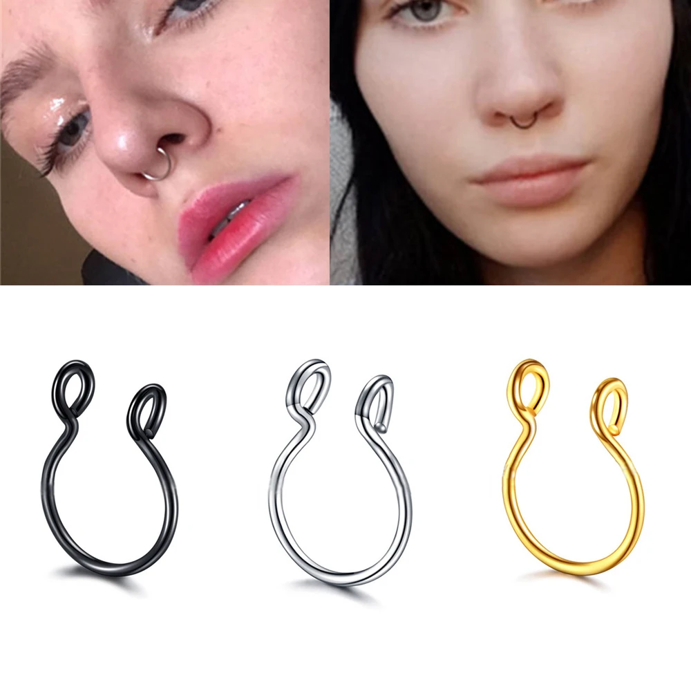 2/10Pcs Stainless Steel Fake Piercing U Shape Clip On Nose Ring Hoop Septum Rings For Women Non-Pierced Body Jewelry