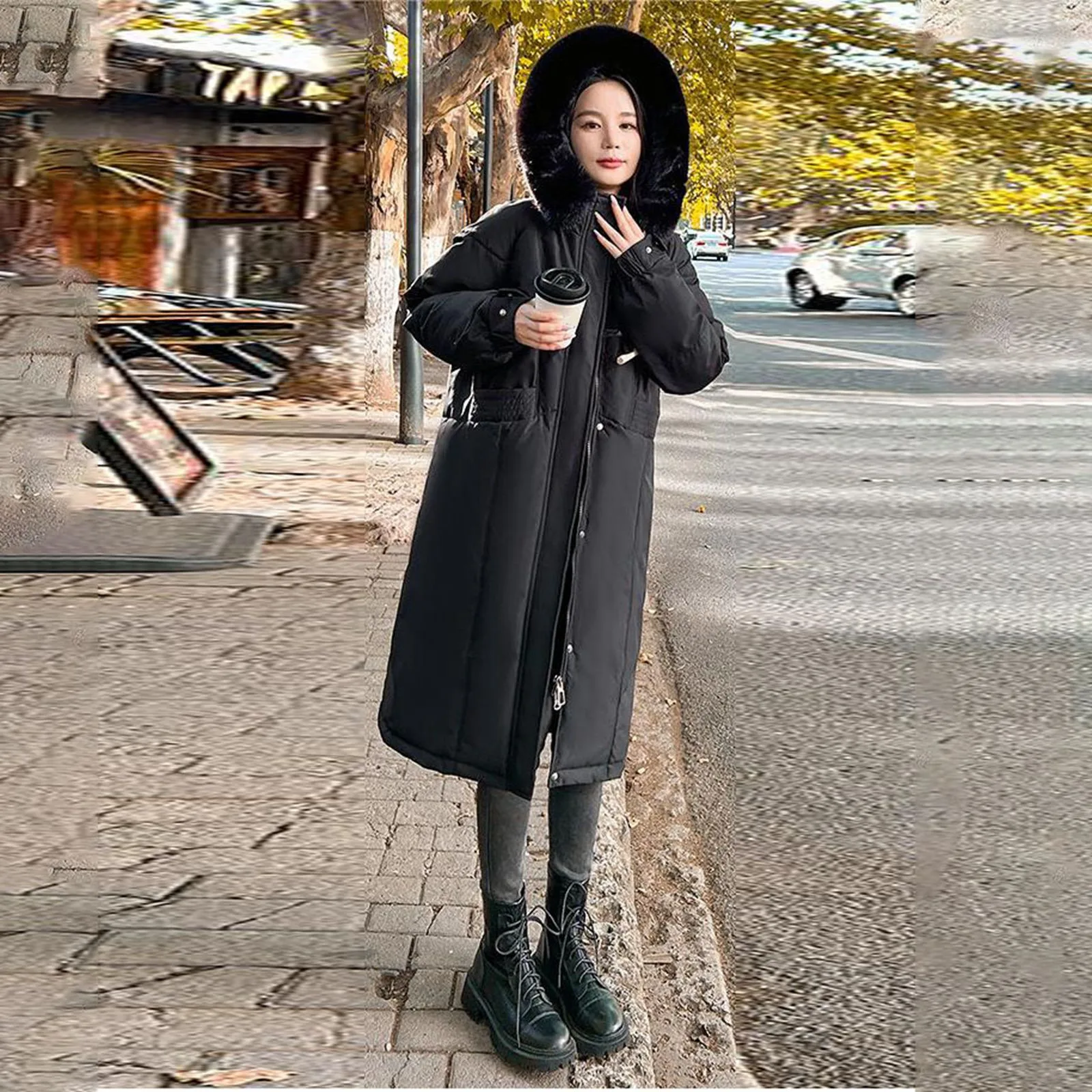 Winter Parka Jacket For Women 2024 New Long Sleeve Clothes Fashion Hooded Fur Collar Coat Thick Warm Casual Medium Length Coats