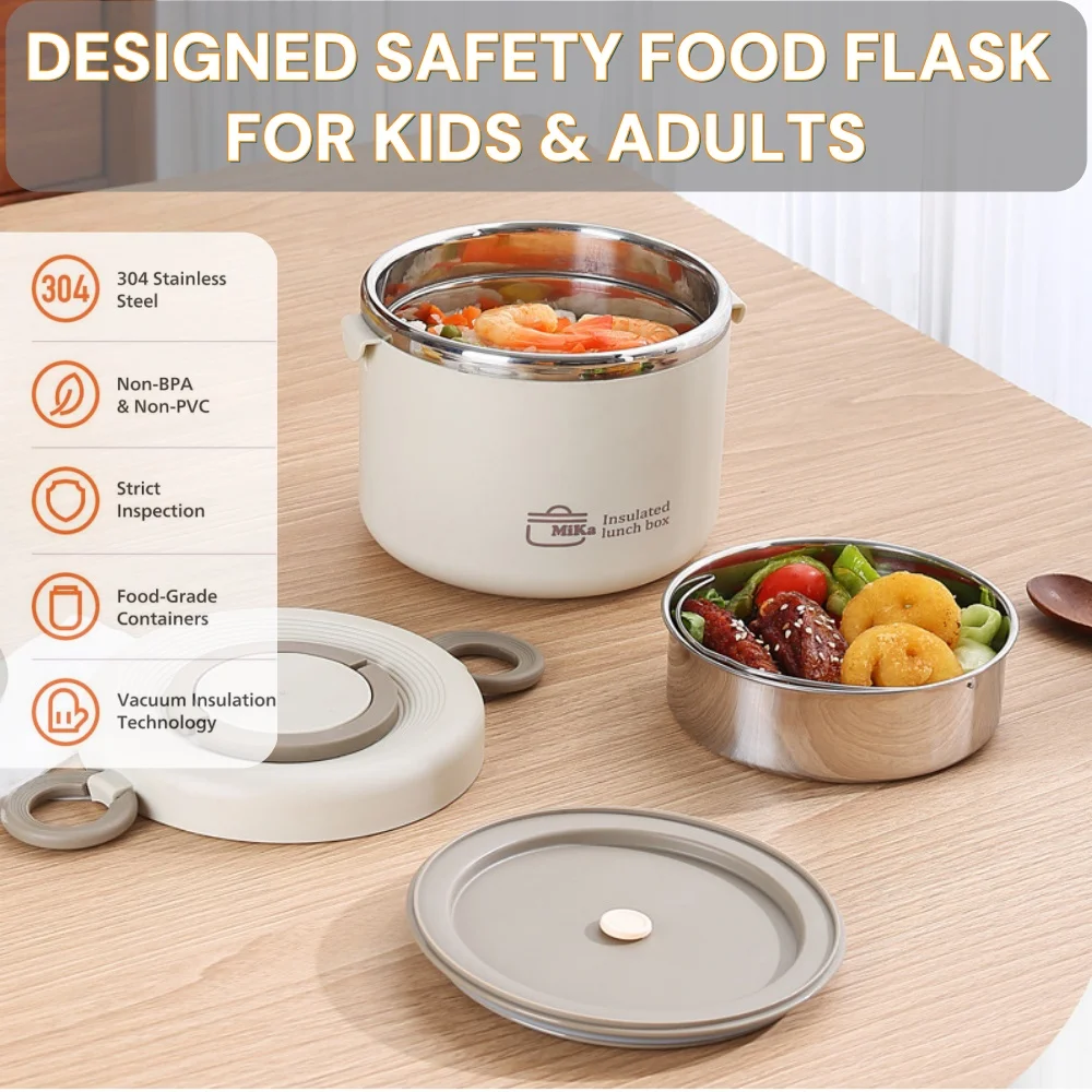 304 Stainless Steel Lunch Box 2 Layer Double Wall Thermal Food Jar, Insulated Bento Box Leakproof Lunch Container with Lunch Bag