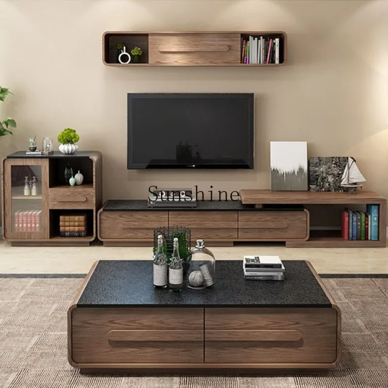 Modern minimalist marble retractable TV cabinet volcano, fully assembled and combined Nordic