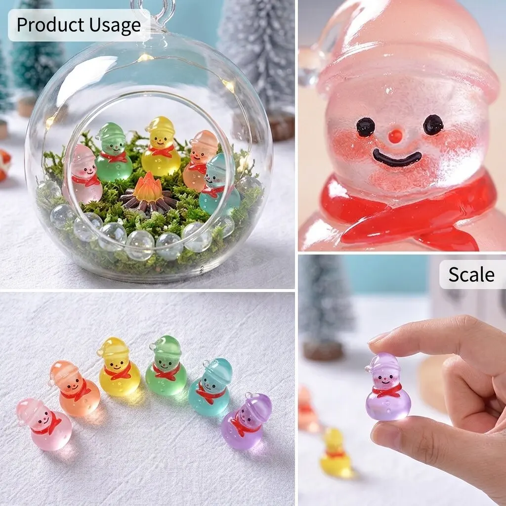 Glow Snowman Small Resin Charm Cute Winter Figure Dark Night Resinous Statuette Vivid Tabletop Ornament Supply
