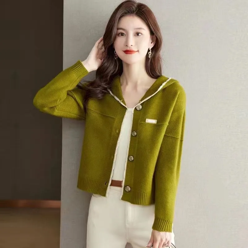 

Autumn New Short Knitted Cardigan Women's High Waist Versatile Hooded Outer Top Fashionable Sweater Jacket