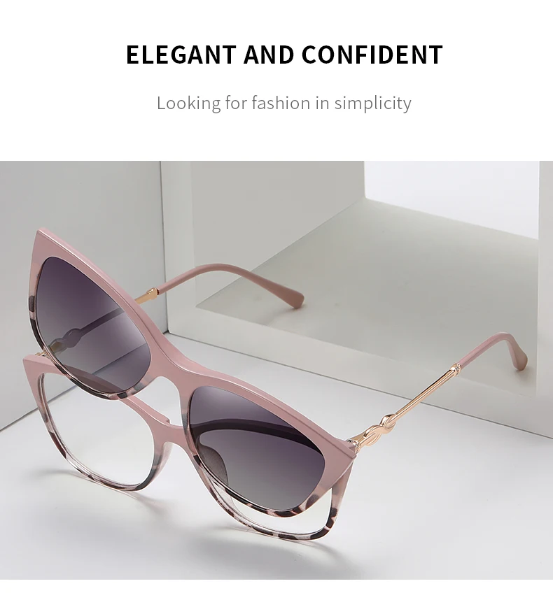 Magnetische polarisierte Sonnenbrille für Damen, modisch, Cat-Eye, 2-in-1-Clip auf Damen, Anti-Blaulicht-Brillengestelle, TR90-Metallbrille – Detail 4