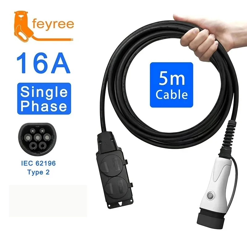 Feyree V2L Cavo Spina di scarico laterale per auto elettrica Caricatore EV Type2 16A con presa UE Stazione di alimentazione esterna (versione