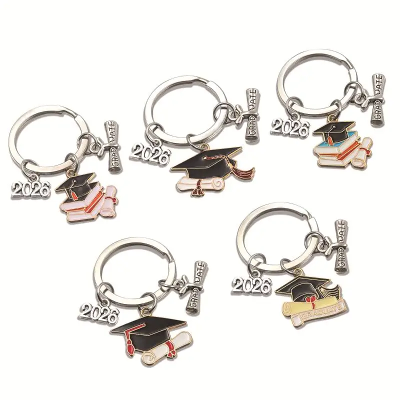 2026 Graduation Cap Gown Keychain Metal Student Gift for Ceremony Group Gift for Friends Classmates