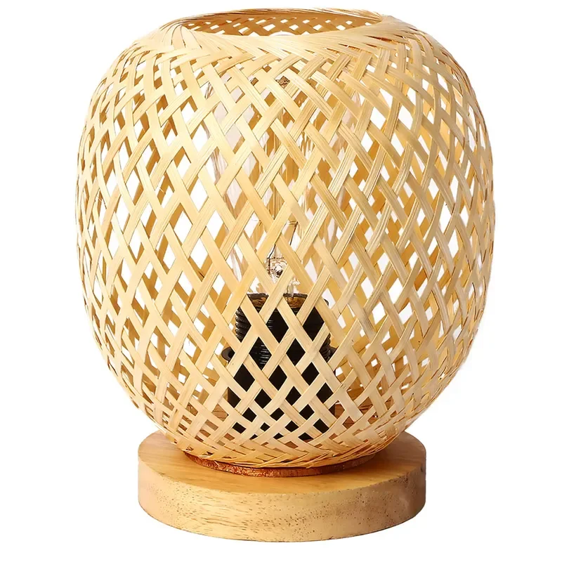 for Retro Handmade Bamboo Rattan Table Lamp  Living Room Bedroom Bedside Decoration