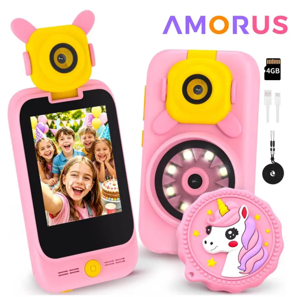 Kids Smart Phone Camera Toys with Microscope HD Digital Video Camera Dinosaur Toys 2.8 inch Touchscreen Learning Educational Toy