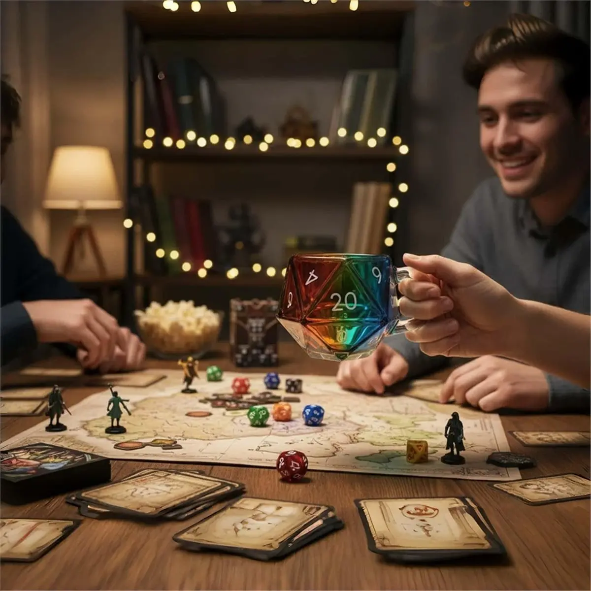 MALL Rainbow D20 Dice Mug, 20-Sided Polyhedral Glass Gaming Mug, Heat- Transparent Coffee Cup for Board Game Lovers