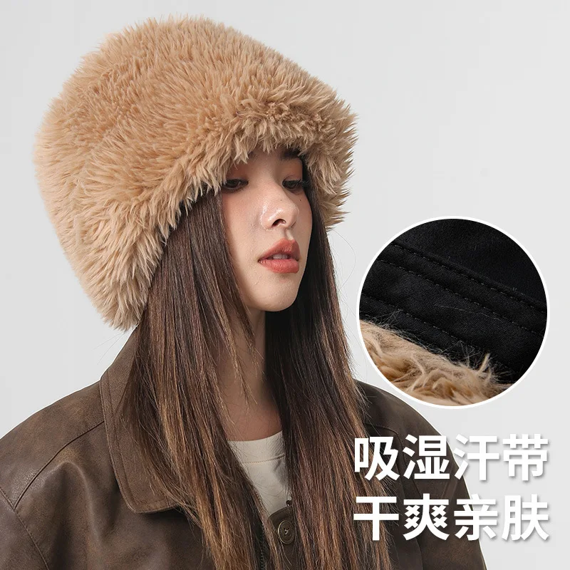 Beanie Hat Solid Color Plush Fisherman Hat Women Autumn Winter Plus Cashmere Warm Face Small Cap Casual all-match Fluffy Hats