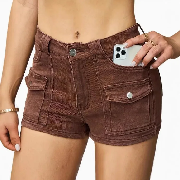 2026 Spring Summer New Women Elastic Denim Shorts Street Hot Girl Solid Color Casual Slim Fit Hot Pants