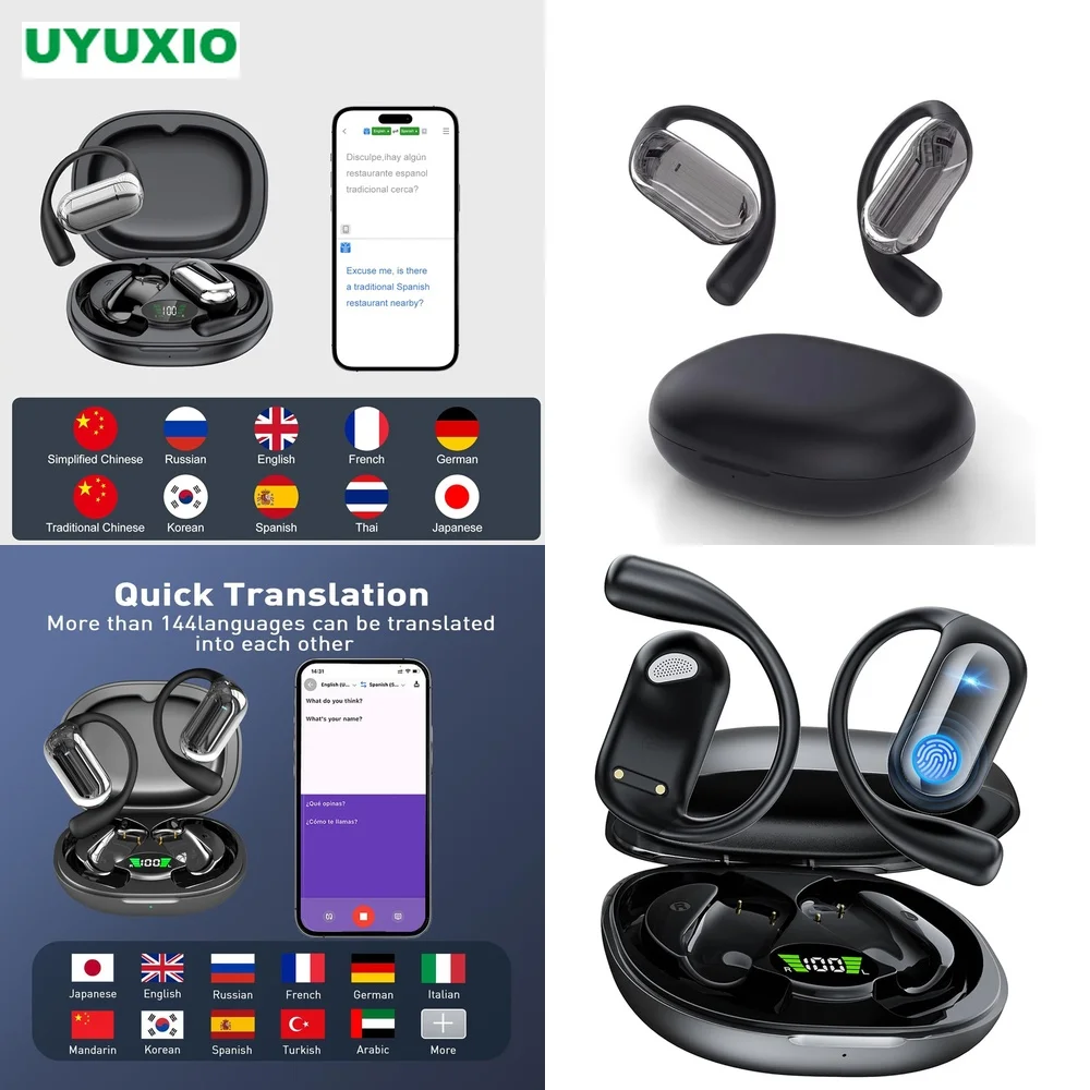Translator Headphones 4 Modes 144 Languages BT 5.4 No Subscription Open-Ear Wireless Earbuds Real-Time Translation OWS Hot