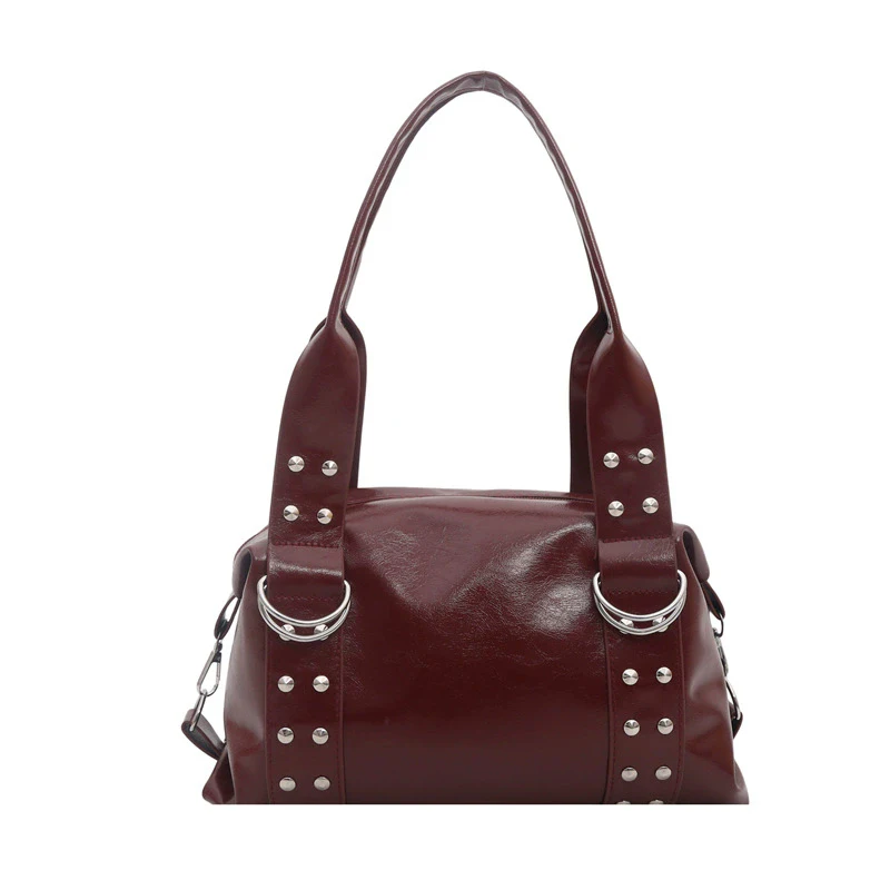 Vintage-Stil PU-Leder Damen Schultertasche Große Kapazität Hochwertige Modische Nieten-Handtasche Y2K Motorradtasche für den täglichen Gebrauch – Detail 30