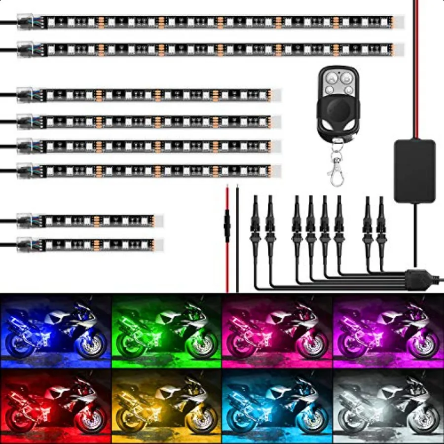 8PCS Motorcycle RGB Led Light Kit Waterdichte MultiColor Sfeerverlichting Lamp met 4Key RF Wirel Remote voor Kawasaki Suzuki