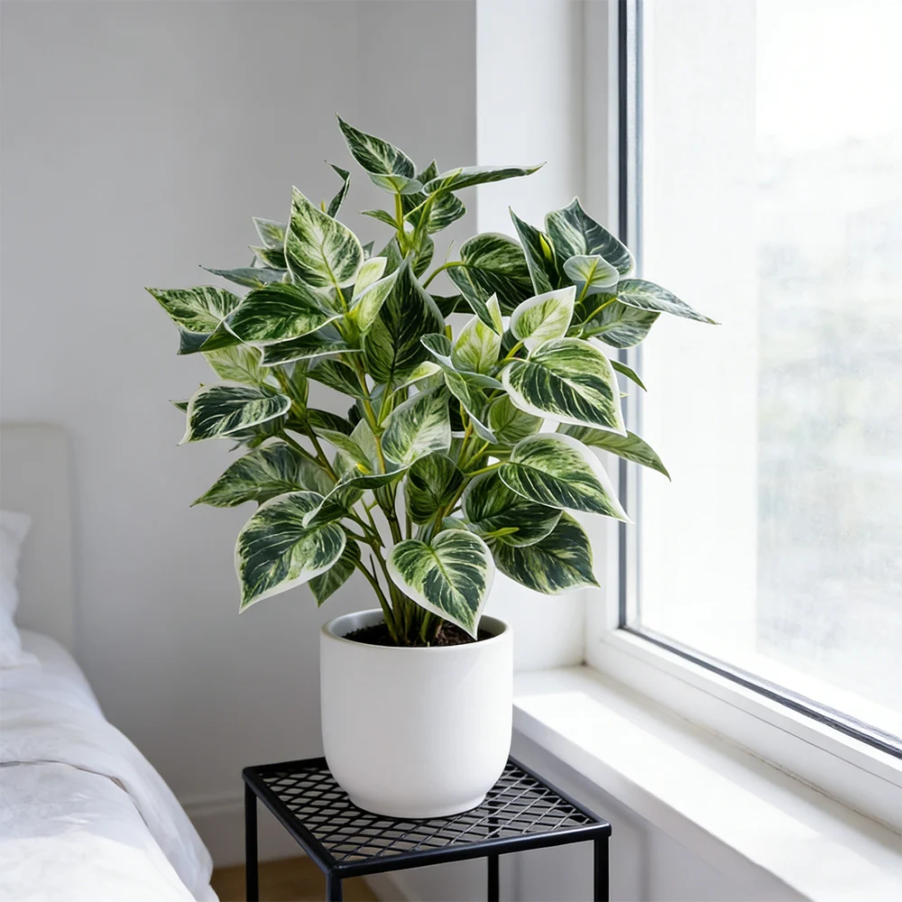 38cm Künstliche Scindapsus-Pflanzen Bouquet Künstlicher Eukalyptus Falsche Maranta-Blätter Plastikblätter Künstliche Grünpflanze für Heimdekoration – Detail 5