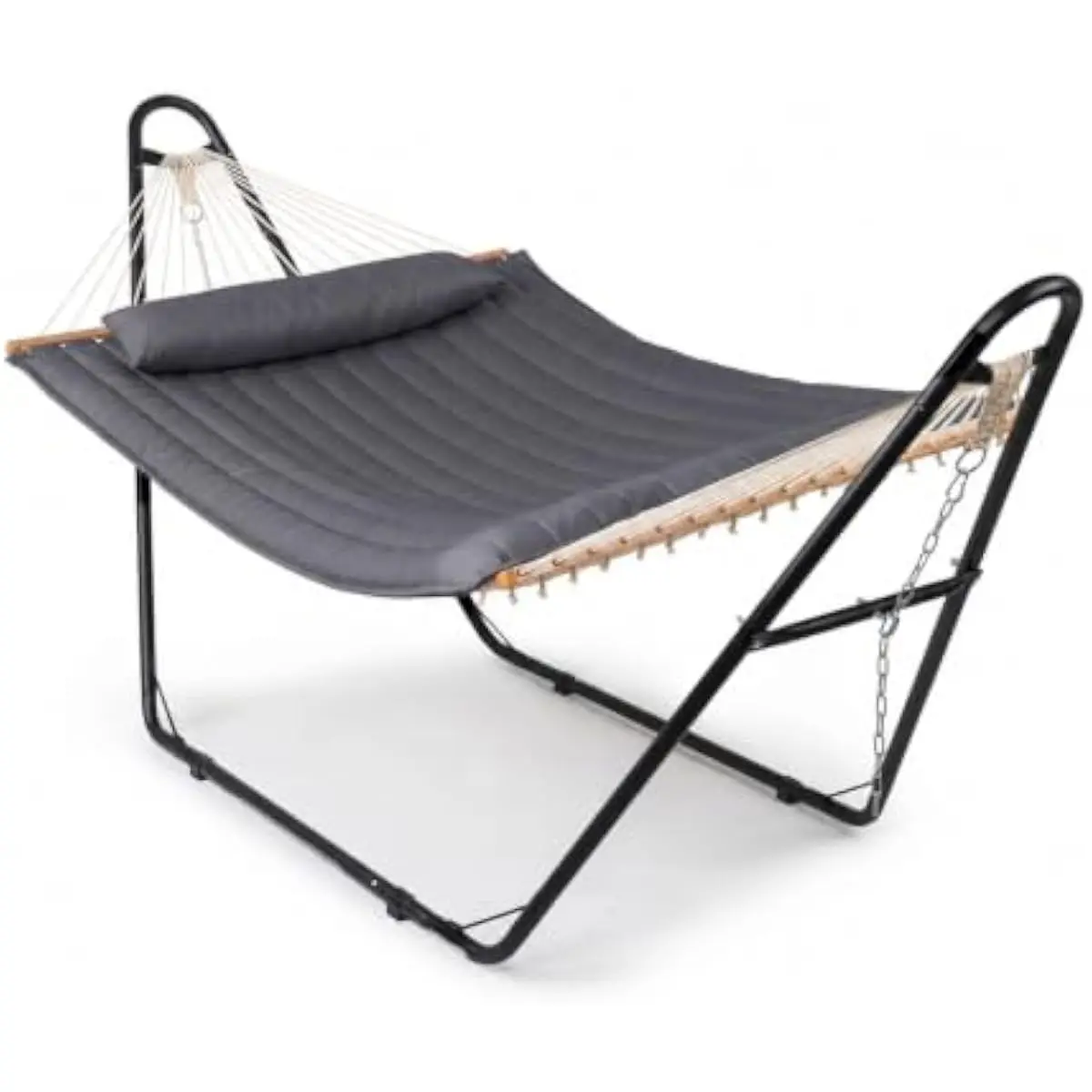 Heavy Duty Double Hammock with Stand for Outside, 550 LBS Capacity Adjustable Steel Frame Rope Hammock Set for Patio Garden Backyard