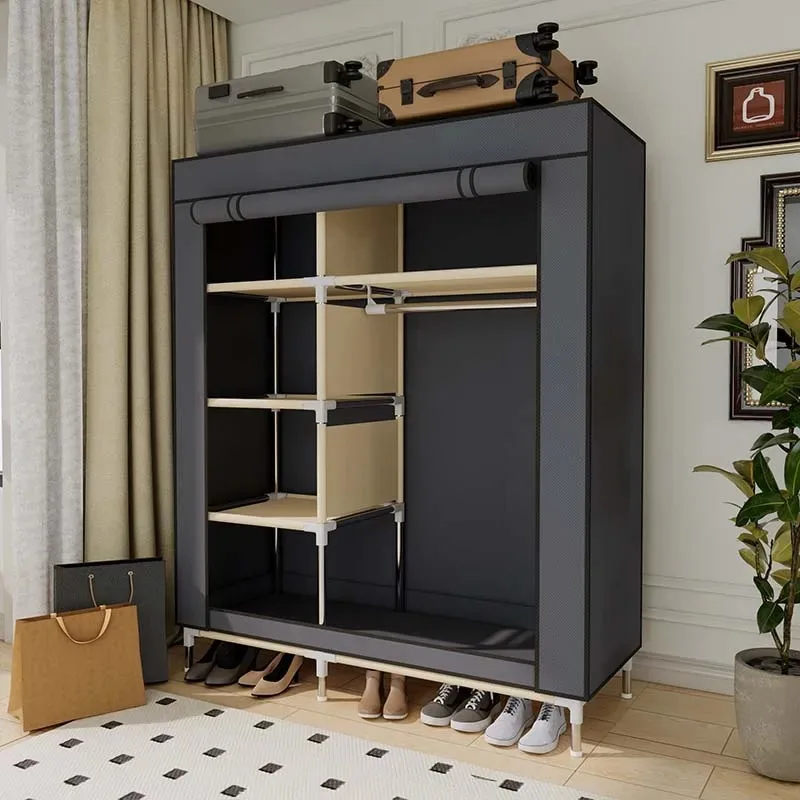 خزانة خزانة محمولة منظم تخزين الرف الملابس الأحذية الملابس الرف إطار معدني مقاوم للغبار غير المنسوجة النسيج دائم