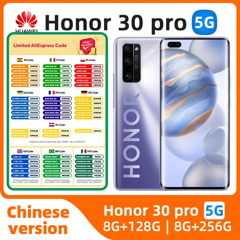 

Смартфон Honor 30 Pro, телефон б/у, Kirin 990, 40 МП, 6,57 дюйма, 90 Гц, AMOLED, 4000 мАч, 40 Вт