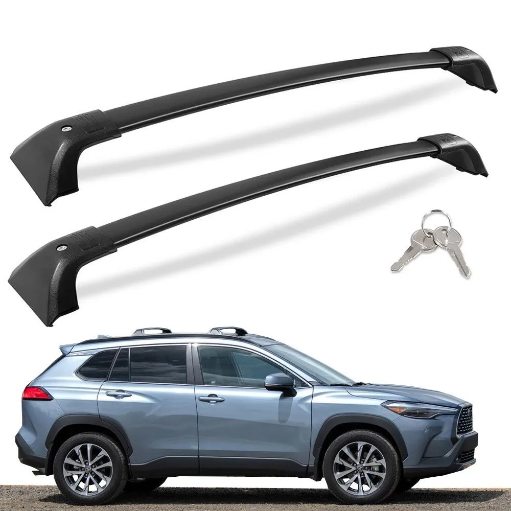 2PCS Crossbar Fits For Toyota Corolla Cross 2022-2025 Roof Rail Rack Cargo Bars Lockable Black
