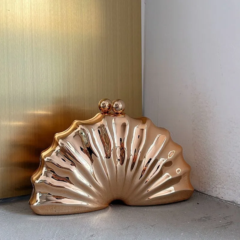 

Acrylic shell shape clutch bag women designer evening party cute purse white pink champagne shell handbag chain shoulder bag sac