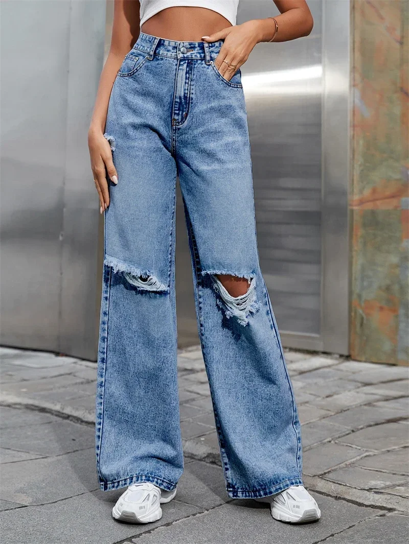 Streetwear Straight Jeans Spring Clothing Women 2026 High Waist Ripped Denim Trousers Female Retro Casual Jean Pants Basic Jeans