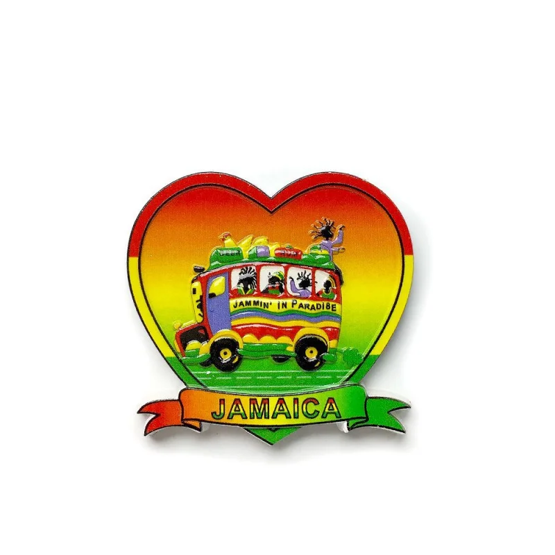Jamaica Vibrant Bus Scene Heart 3D Resin Fridge Magnet Decorative Home And Room Decor Aimants Frigo