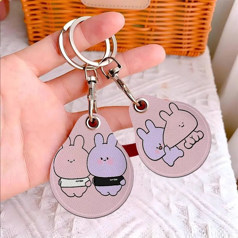 Asamimichaan Asleep Asamim Men And Womenn Universal Antirust Keychain PU Learther Access Card Holder Drop Key Tag Ring