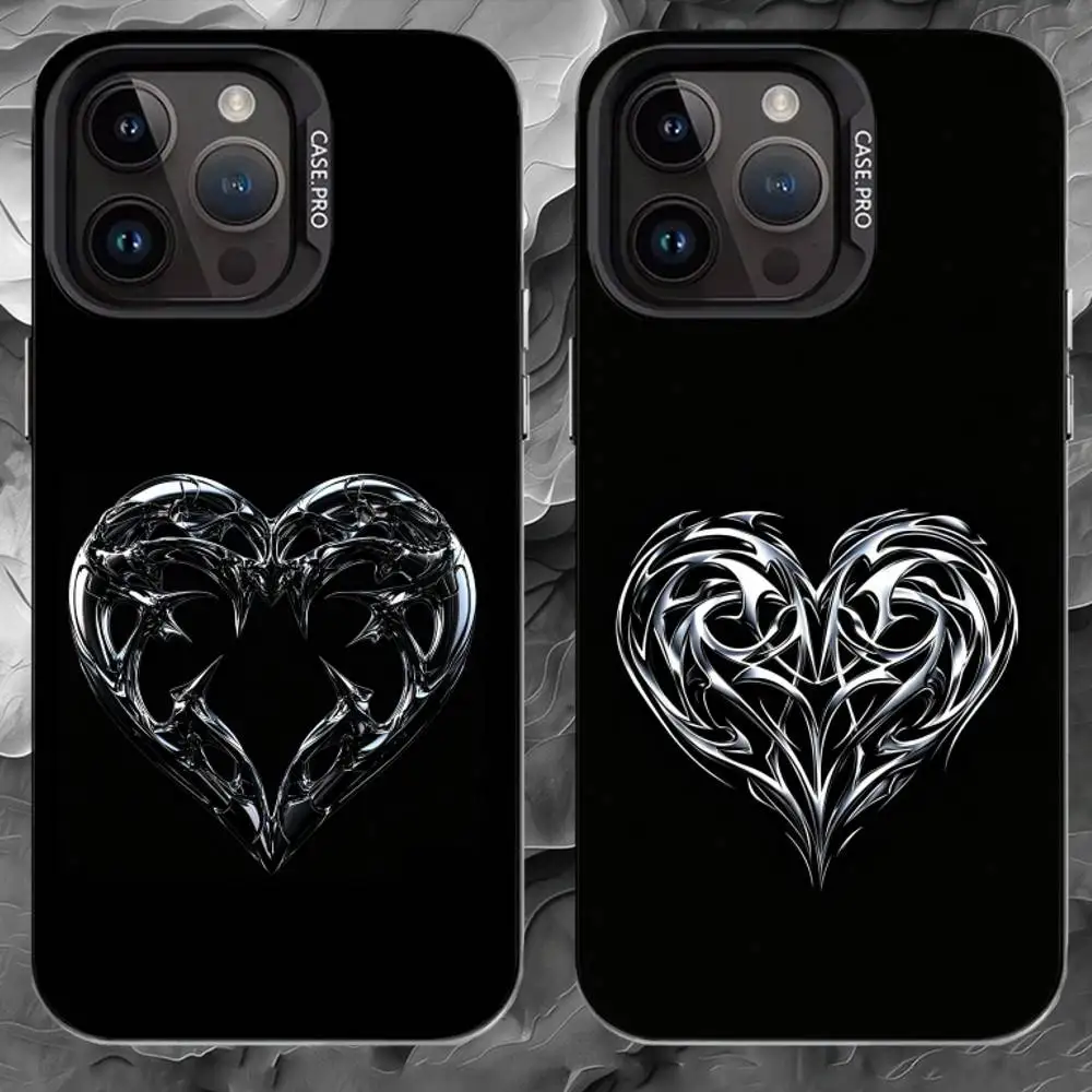 

Y-Y2K Electroplating Love Phone Case For iPhone 17 16 15 14 13 12 11 Pro Max Plus Silver Matte Black Cover