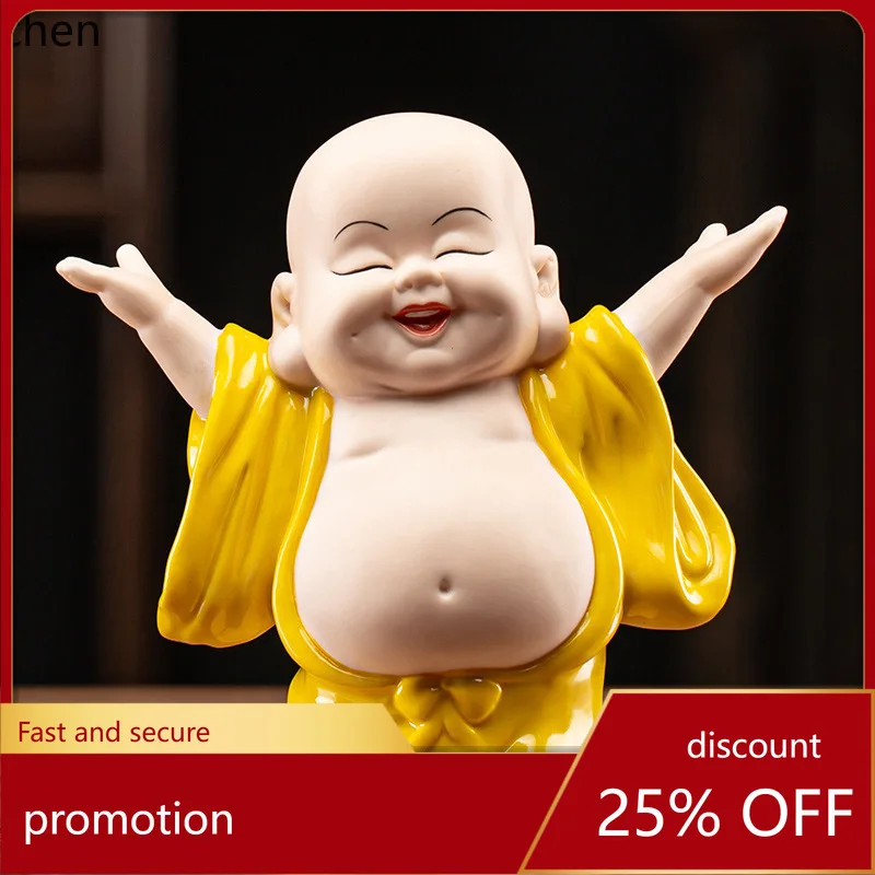 CZ Big-Bellied Maitreya Buddha Ceramic OrnamentDecorative Piece for Living Room, Entryway, Office, and Desktop