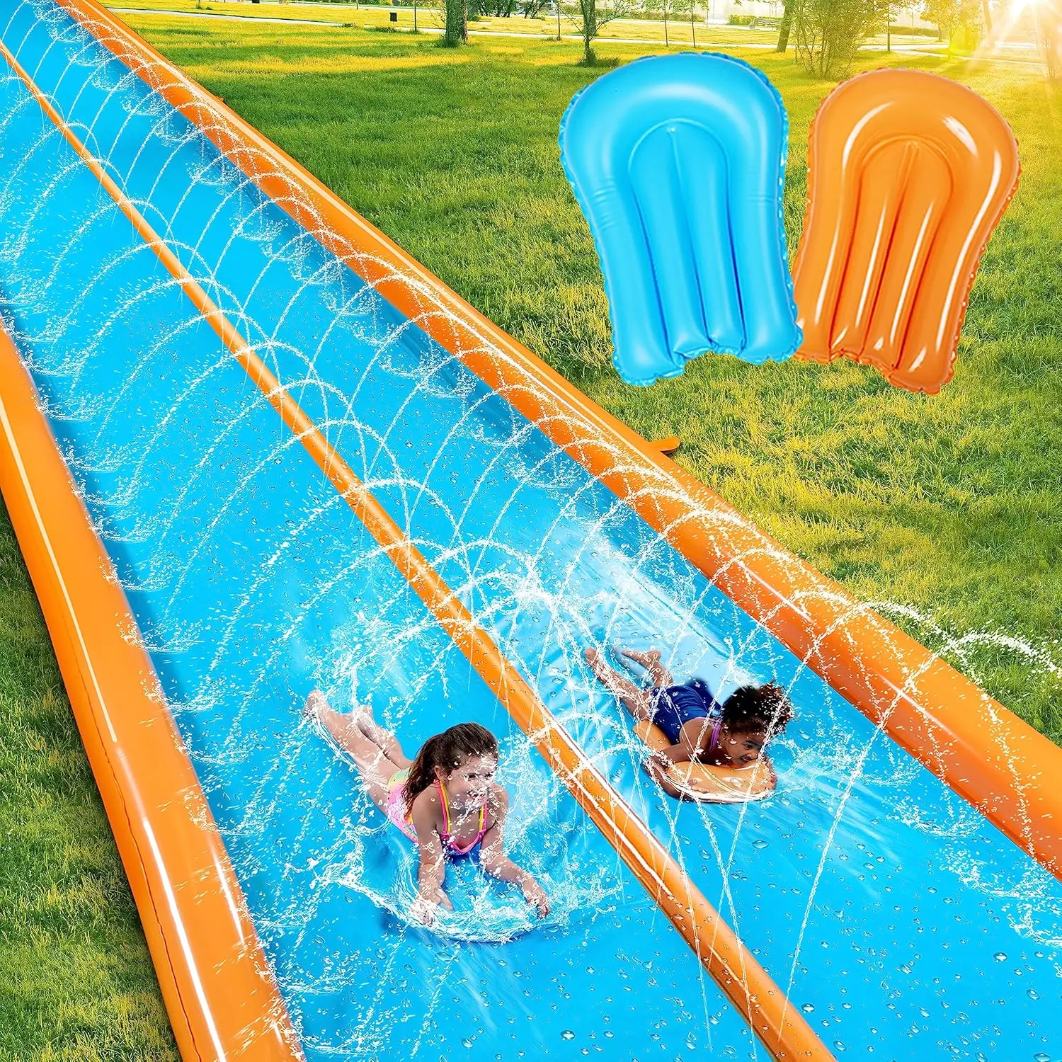 

25ft x 6ft Heavy Duty Water Slide with Sprinkler and Inflatable Boards for Outdoor Summer Fun